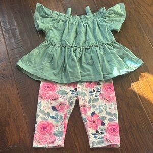 Stylish Green Top and Floral Leggings Set